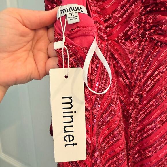 Minuet Formal Pink Prom Dress Size Large Rhinestone Sequin Glam Low Back NWT - Picture 3 of 8